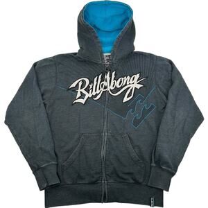 Vintage y2k Men's Grey Billabong Skater Surfer Full Zip Hoodie Sweatshirt Sz M